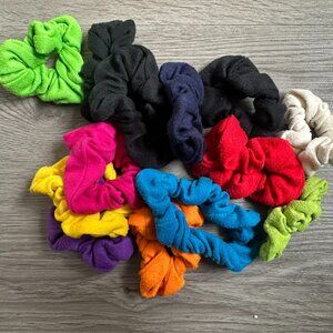 Set of 13 Scrunchie Hair Ties - Black / Navy Blue / Pink / Purple / Green